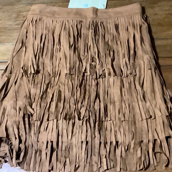 Neslay Design Dresses & Skirts - Neslay Design Faux Suede Fringe Mini Skirt Camel Brown Western Boho 2506 M #495